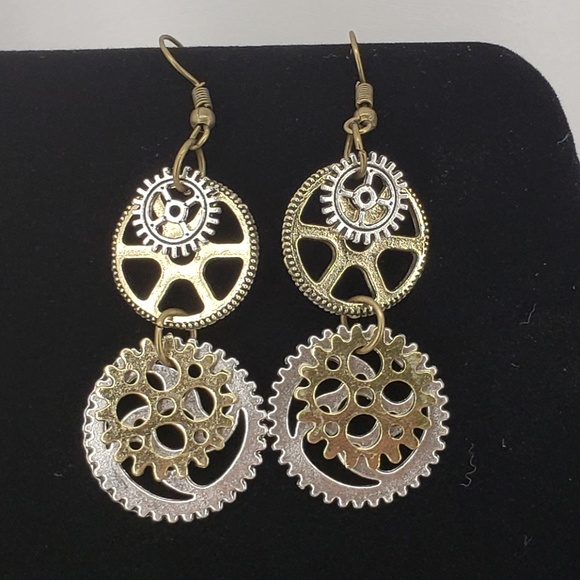 Steampunk Bronze & Silver Gear Earrings